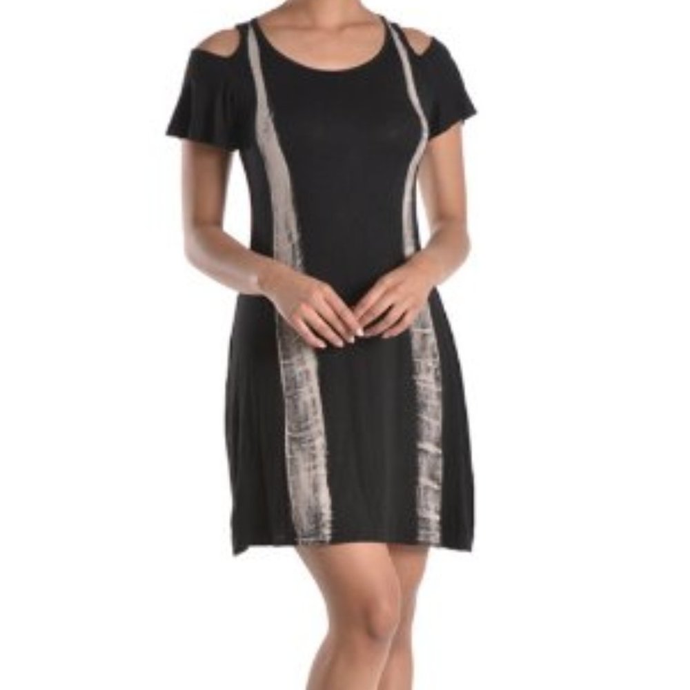 T Party tie dye black Midi dress cold shoulder